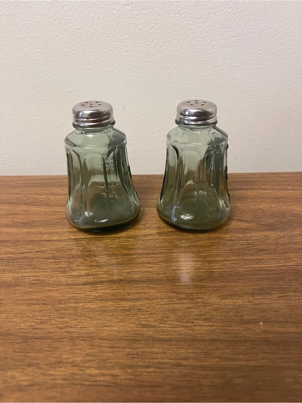 Vintage Green Glass Salt and Papped Shakers with Twist on Tops